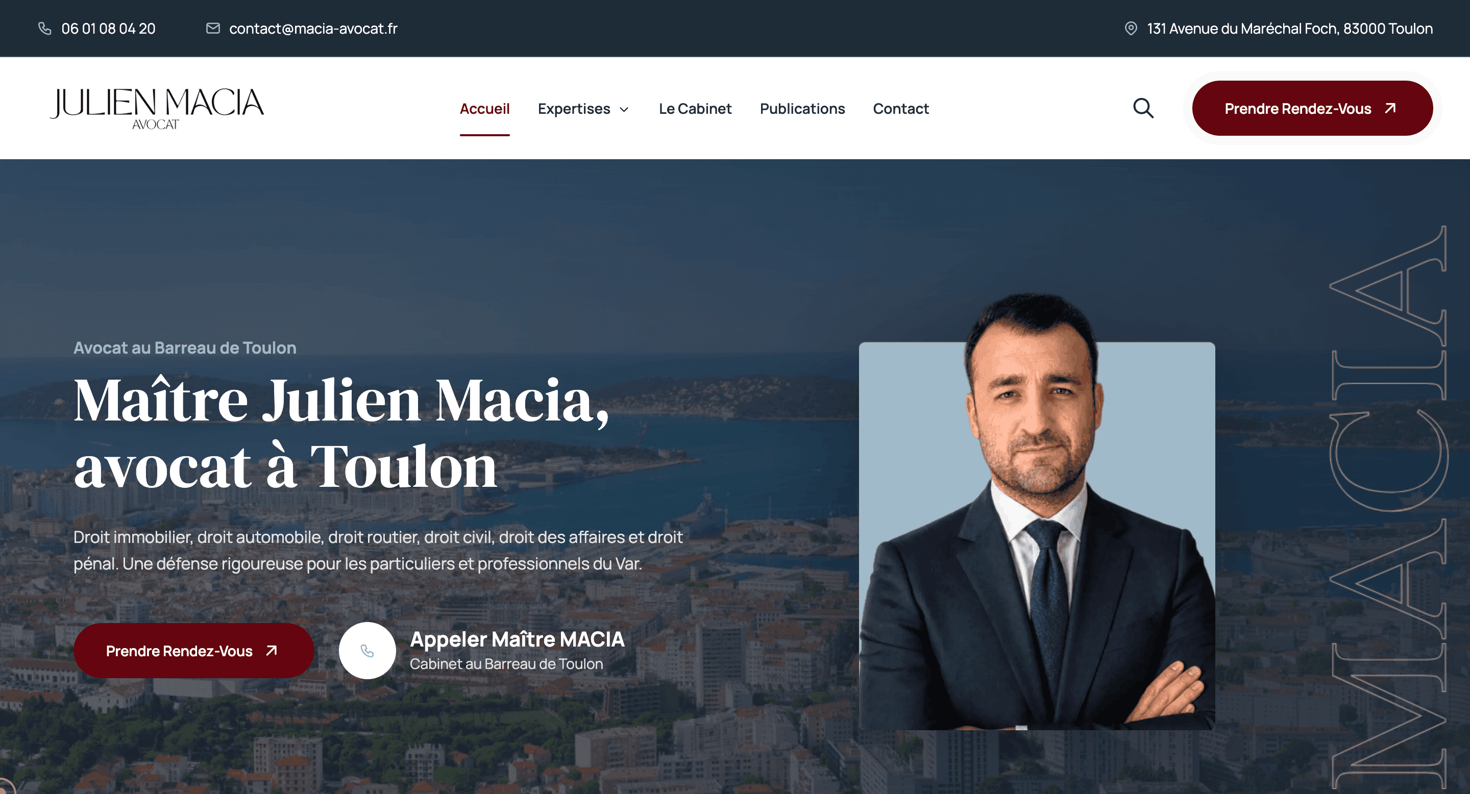 Page d'accueil du site de Maître Julien Macia, avocat à Toulon