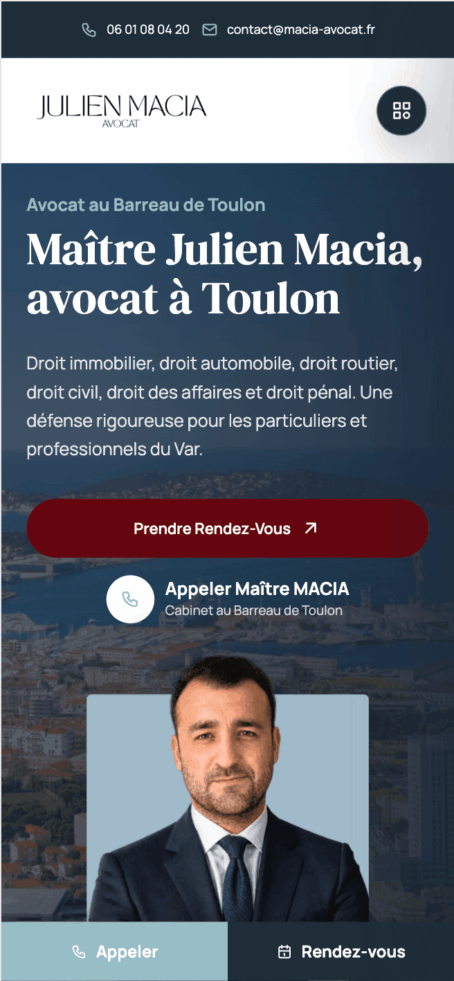 Version mobile du site de Maître Julien Macia, avocat à Toulon