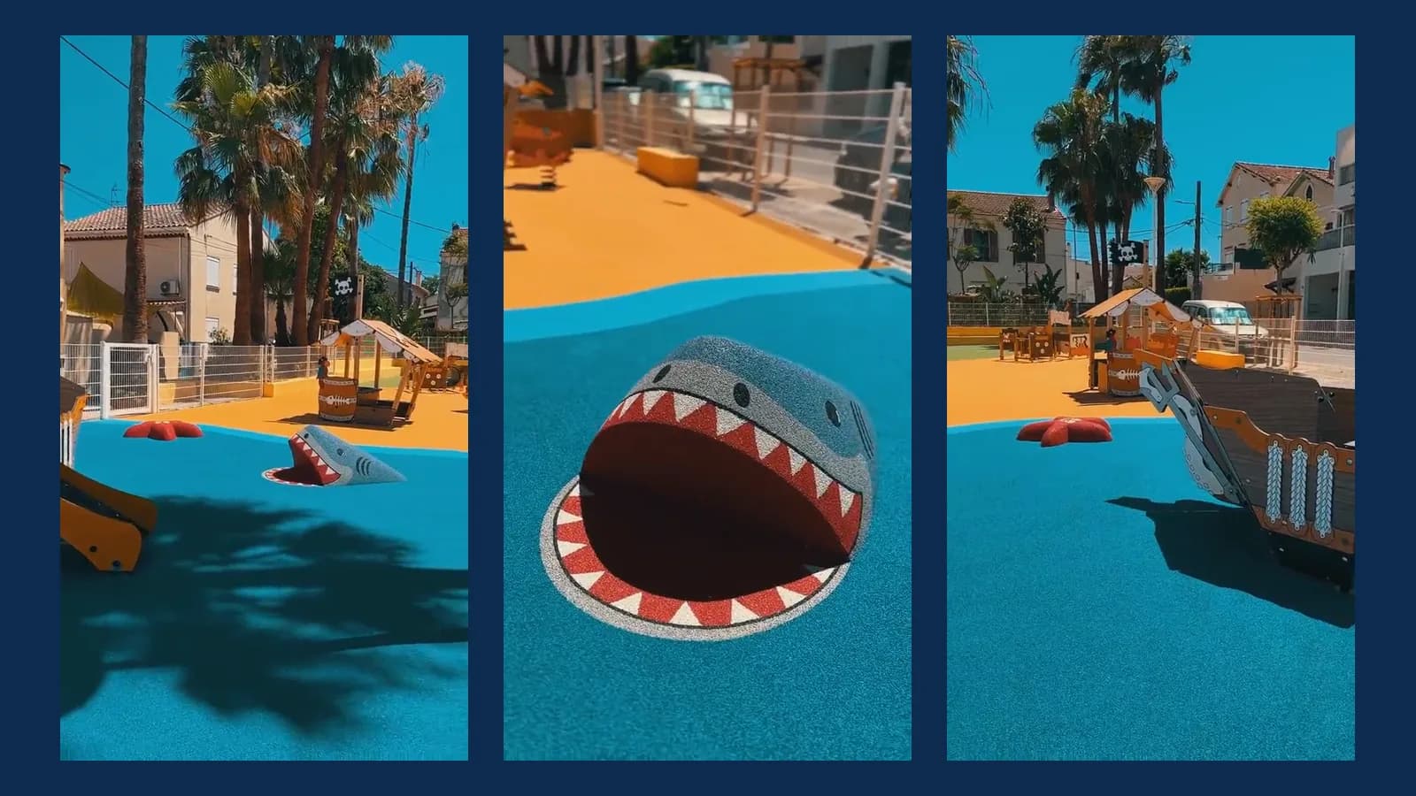 Trois plans du montage vidéo réalisé pour une aire de jeu Mobysol
