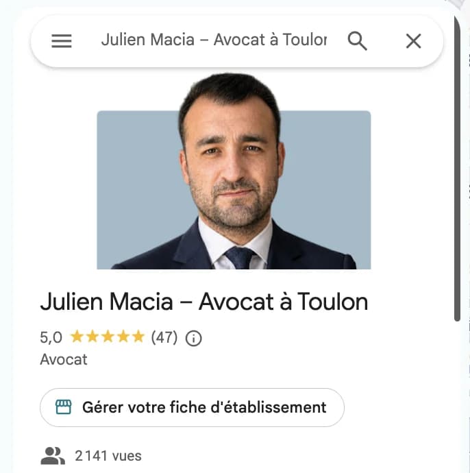 Fiche Google de Julien Macia Avocat