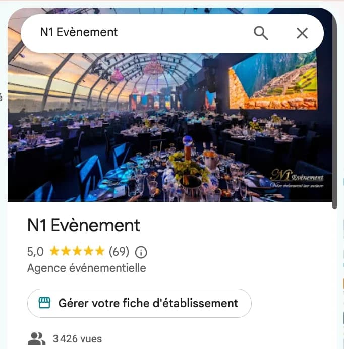 Fiche Google de N1 Événement