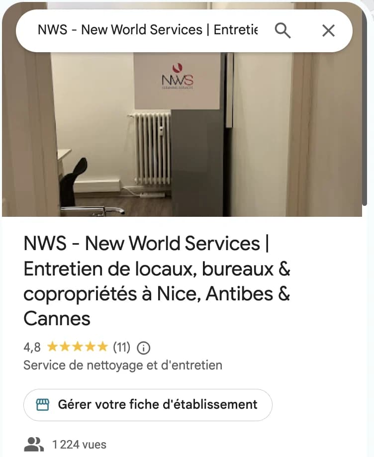 Fiche Google de NWS New World Services