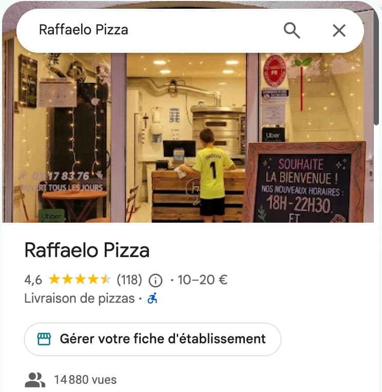 Fiche Google de Raffaelo Pizza