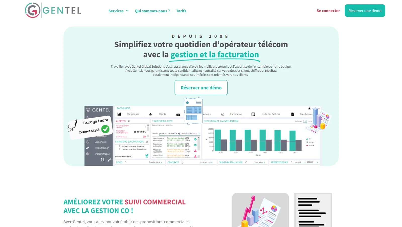 Page d’accueil du site Gentel après intégration